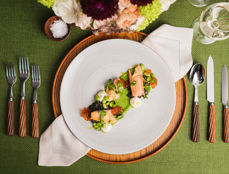 trout, watercress and trout roe starter by moving venue caterers